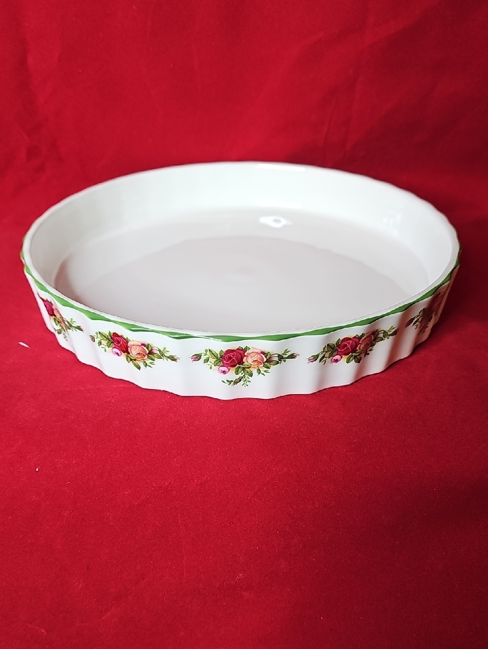 Royal Albert White Porcelain Round Floral Serving Dish with Green Trim